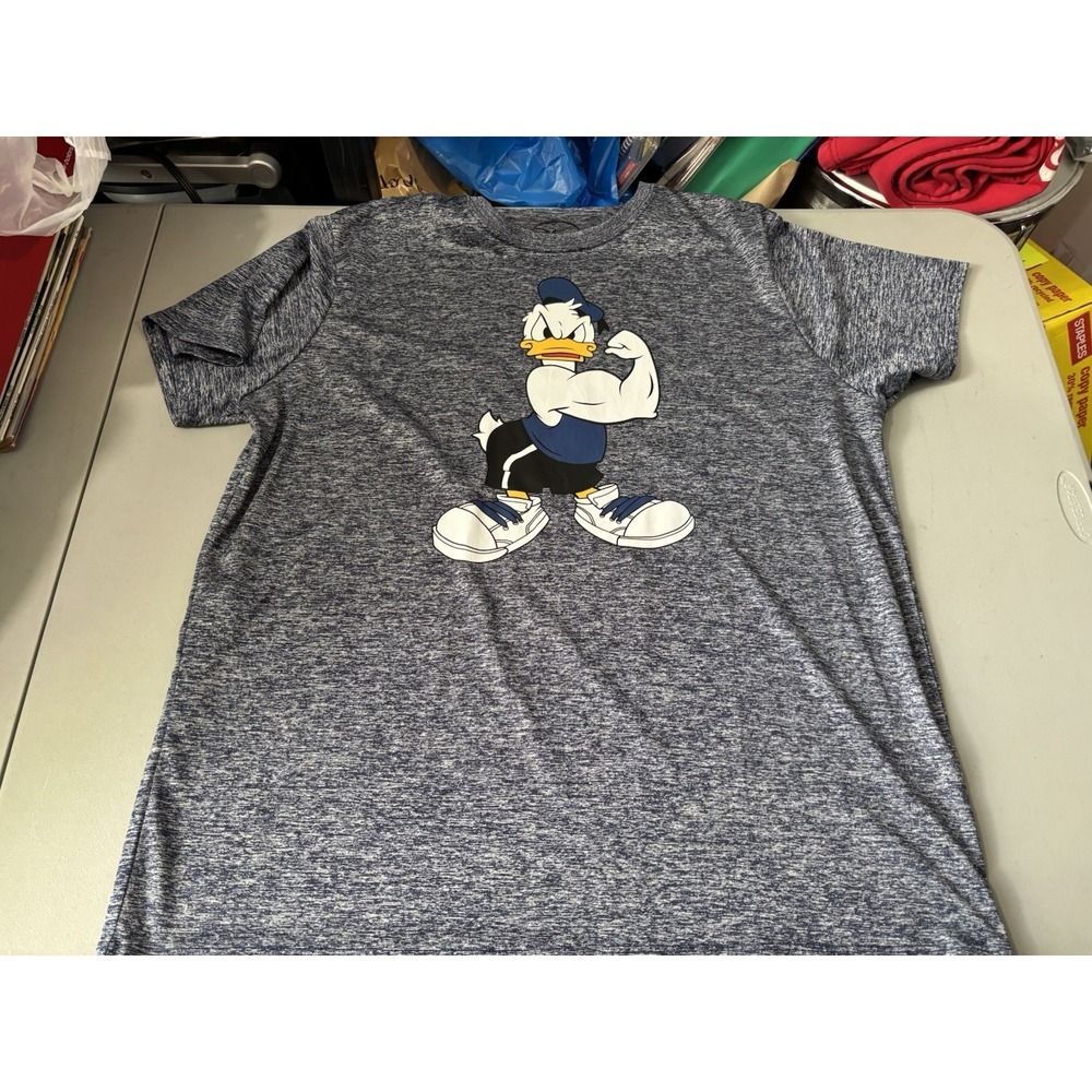 Disney Donald Duck Gym Graphic T-Shirt‎ Mens XXL Blue Space Dye Mad Engine